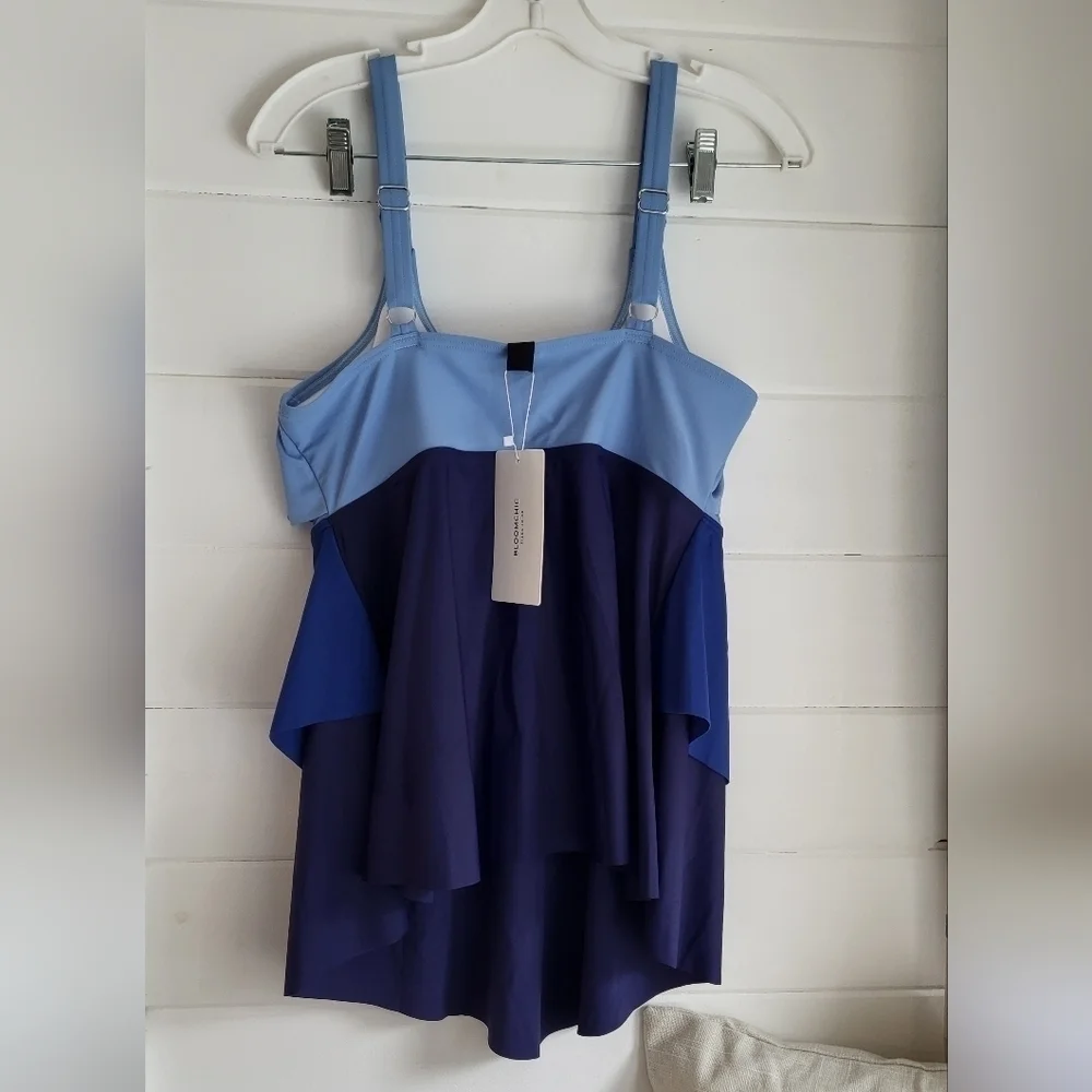 Colorblock Contrast Ruffle Layered Tankini Top and 7 